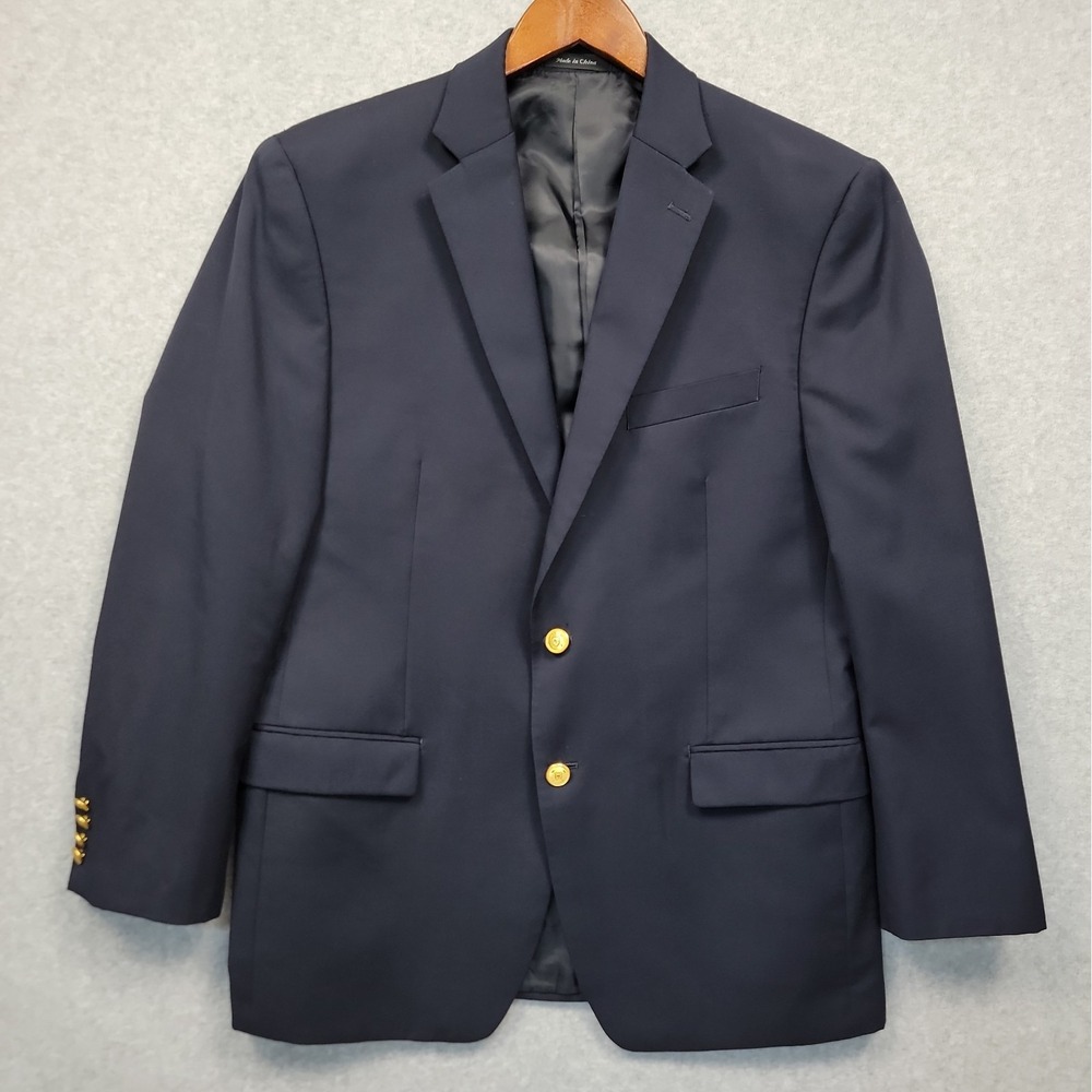 Lauren Ralph Lauren Men 42R Wool Blazer Sport Coat Jacket Navy Blue Gold Button - Picture 2 of 15